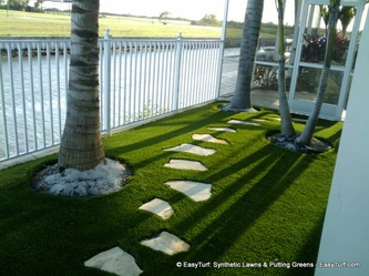 Fake grass with flagstone stepping stones